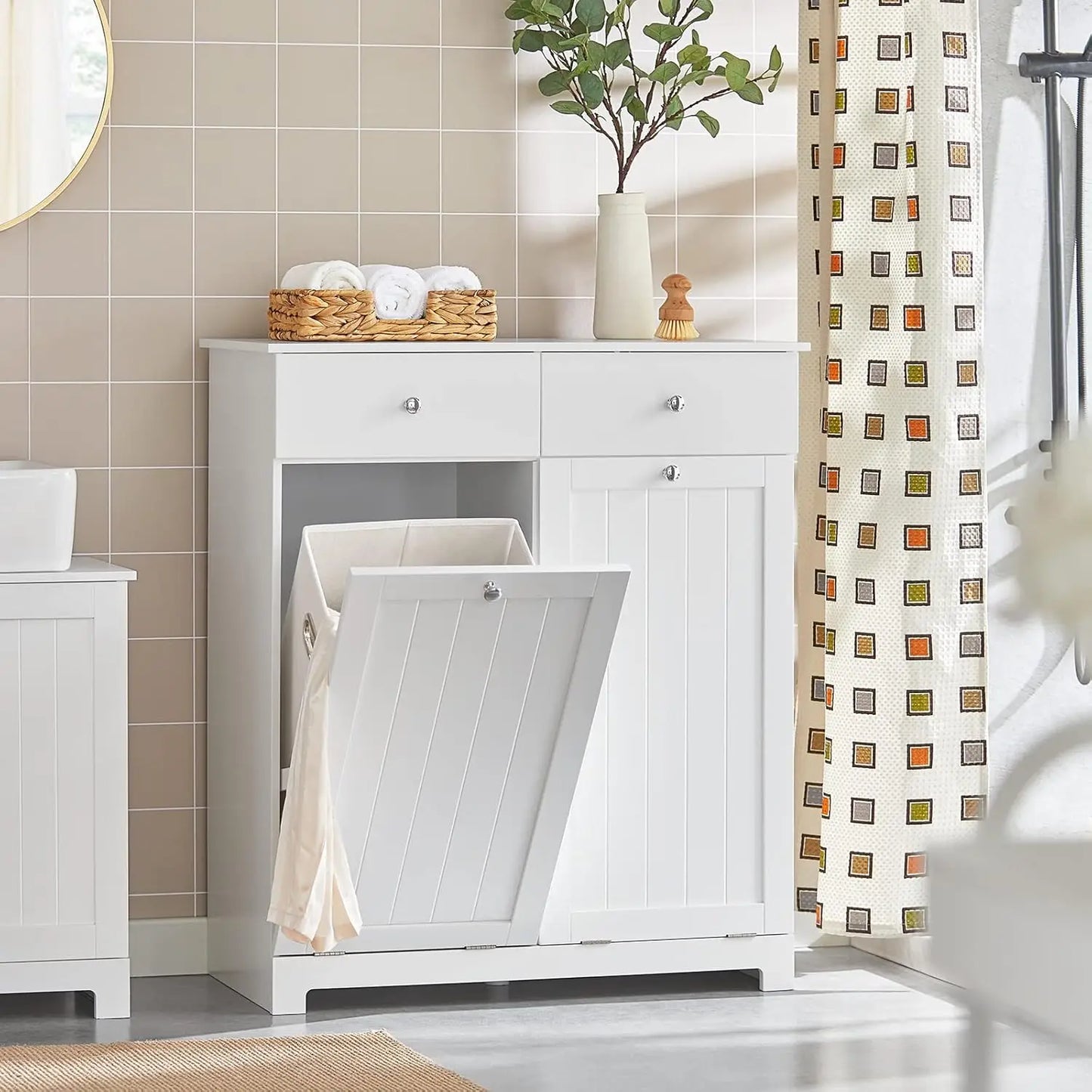 Tilt-out Bathroom Laundry Cabinet Hidden Hamper Organizer