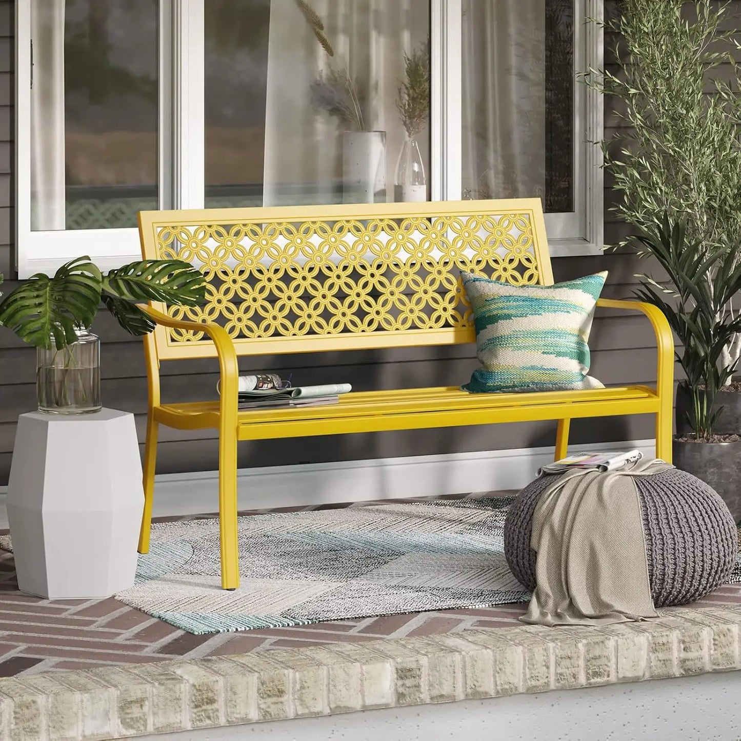 ✅ Outdoor Garden Bench – Powder-Coated Steel Frame with Armrests