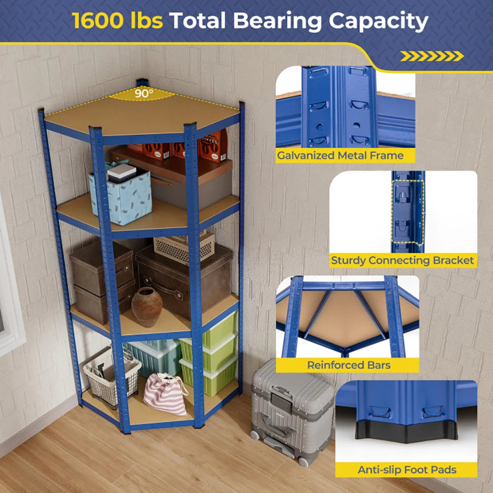 4-Tier Corner Shelving Unit, Adjustable Blue/Silver Utility Storage Rack