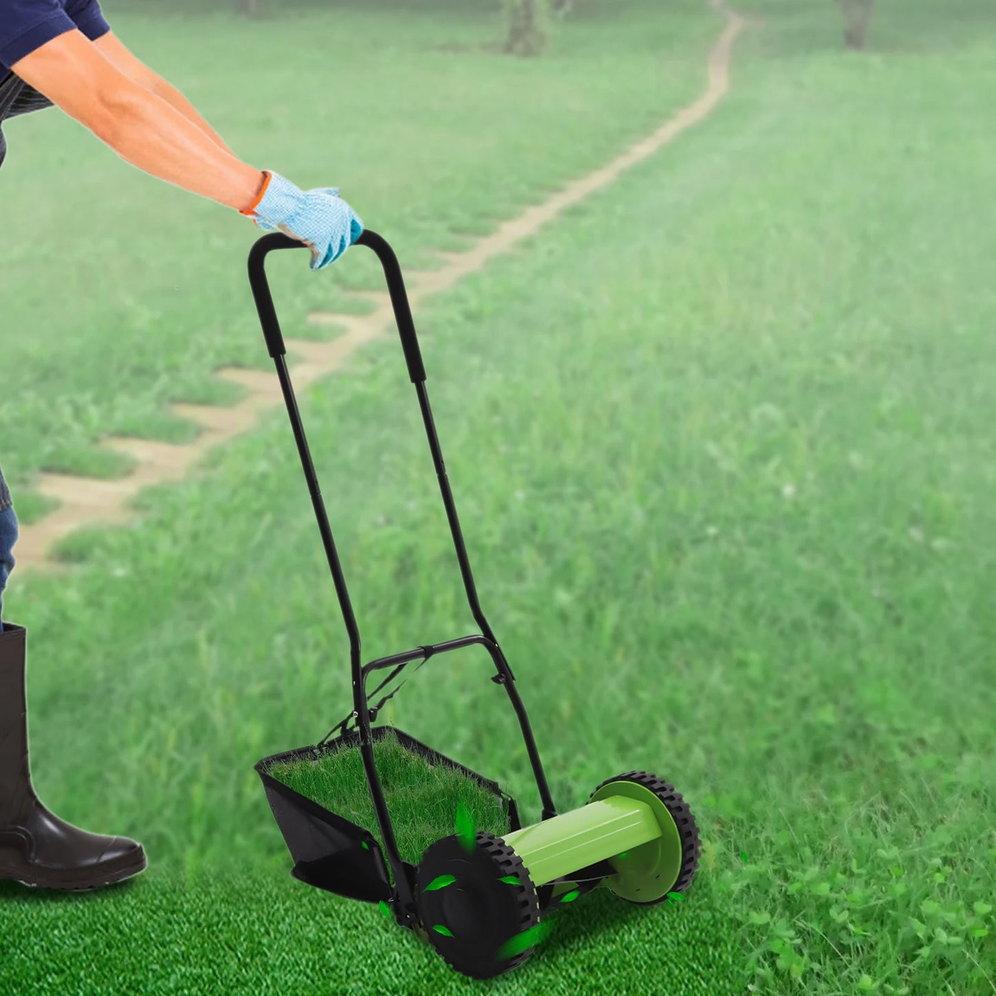 23L Hand Push Lawn Mower Adjustable Cutting Grass Height 12-45mm