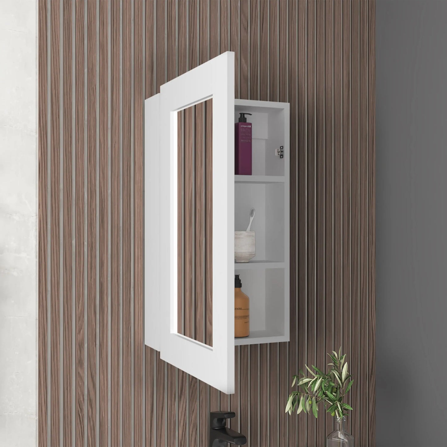 Juno 25.7" x 15.7" Narrow Mirror Medicine Cabinet, White, 3 Shelves