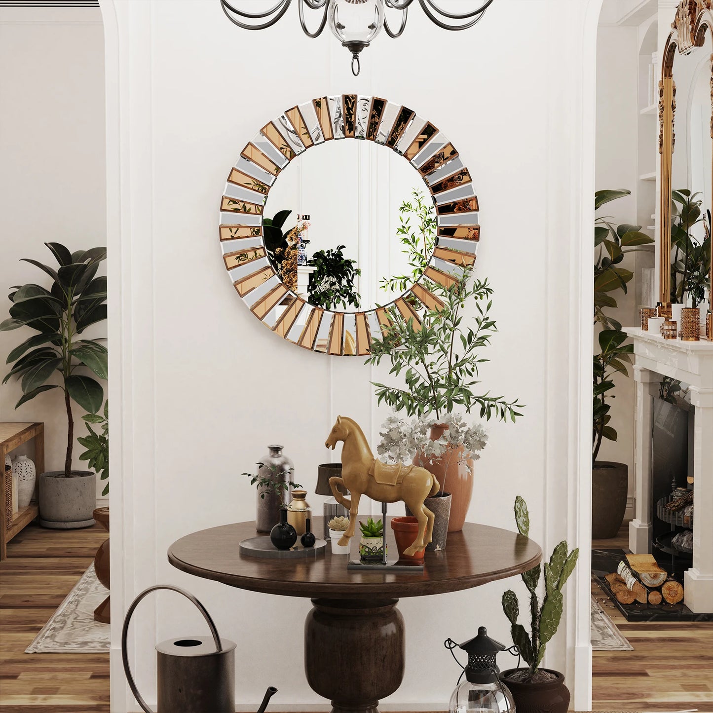 Decorative Round Sunburst Wall Mirror Beveled Edge Glass
