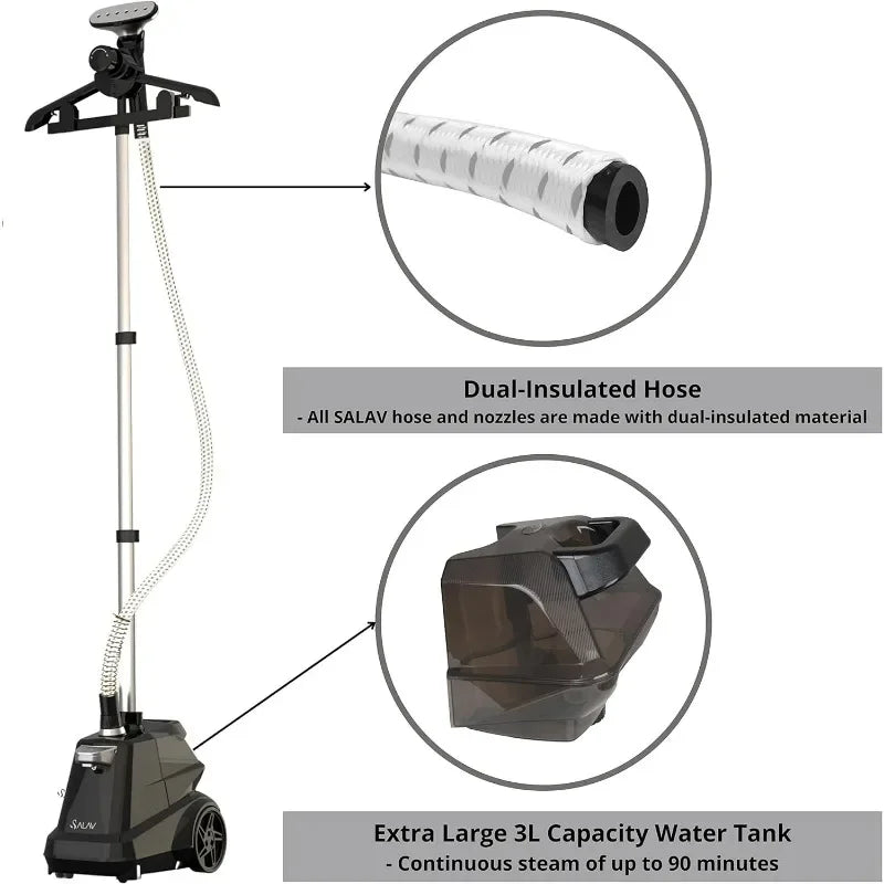 SALAV® X3A Heavy-Duty Commercial Garment Steamer, 3L Tank, Foot Pedals, 1800W