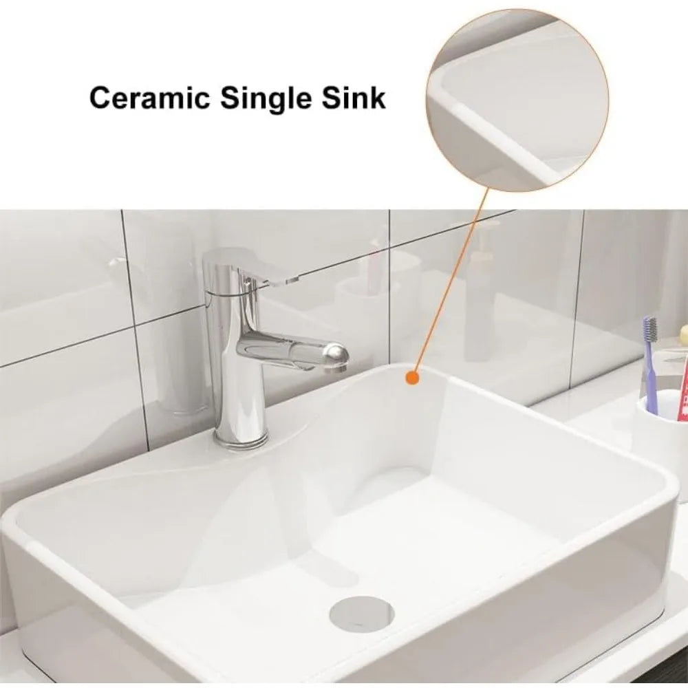 31" Wall-Mounted Floating Bathroom Vanity with Ceramic Vessel Sink