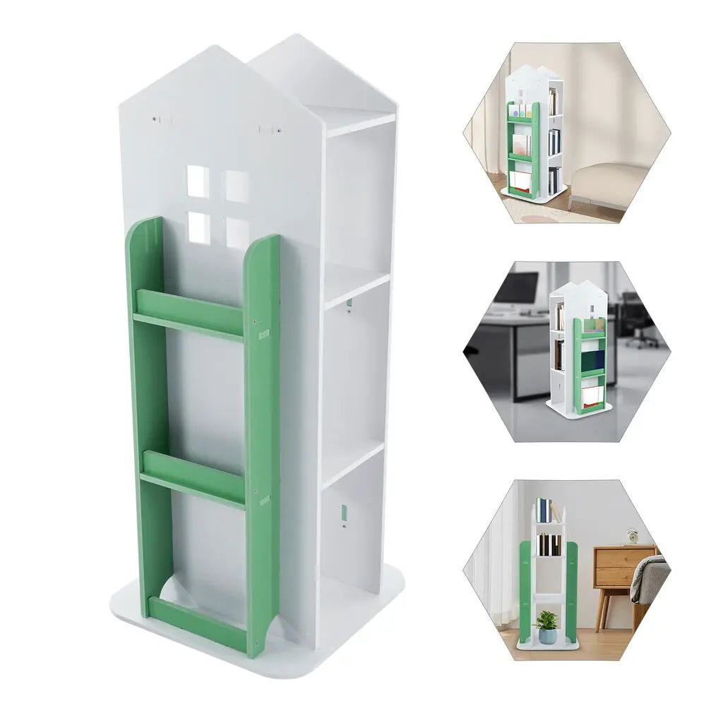 4-Tier Rotating Bookshelf – Freestanding Green Storage & Display Rack