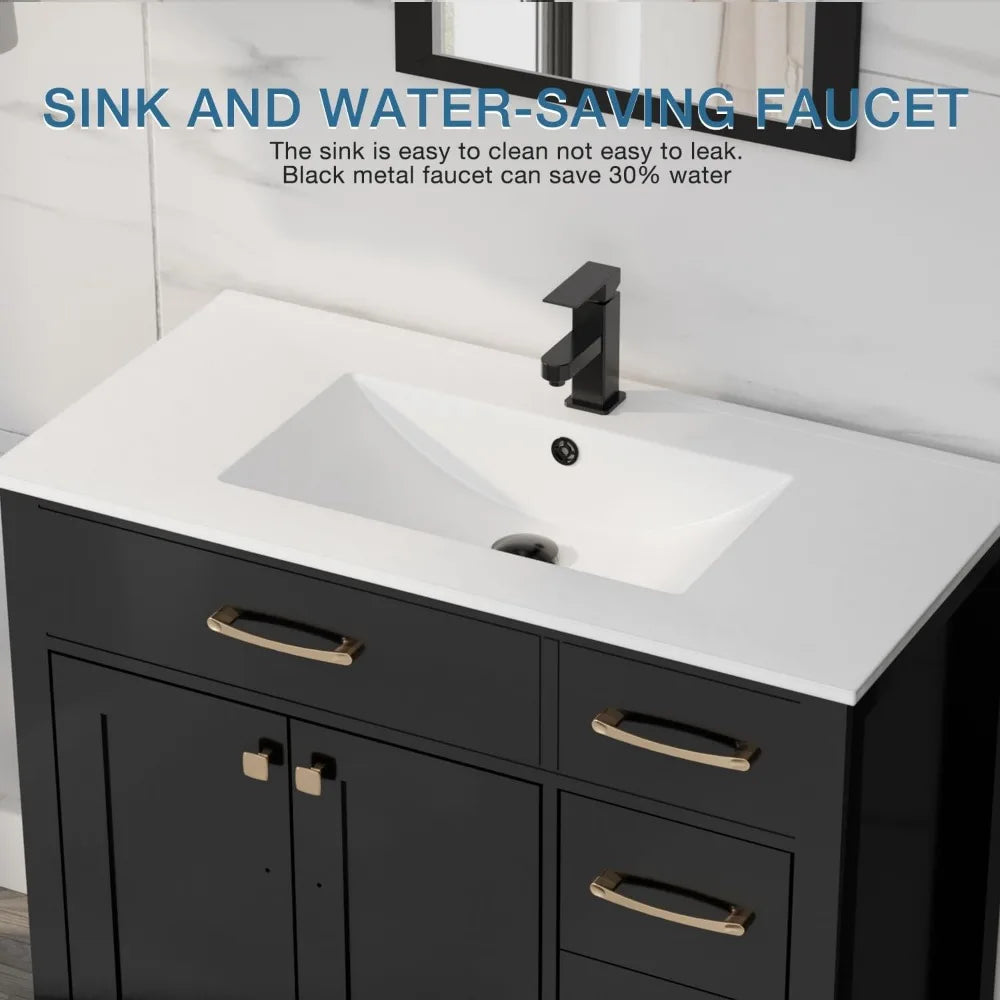 48" Bathroom Vanity Set with Sink Combo & Faucet – 4-Door, 3-Drawer Painted Cabinet
