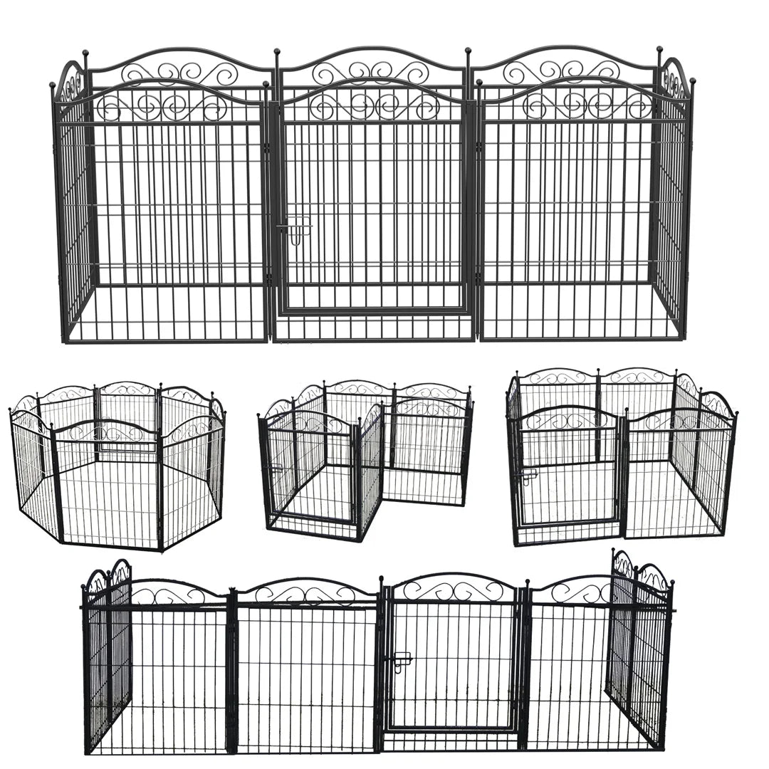 8-Panel Heavy-Duty Metal Dog Playpen with Gate – Foldable Indoor/Outdoor Pet Fence