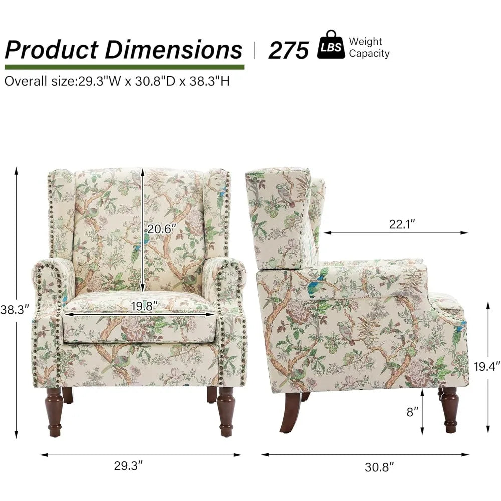 Accent Arm Chair, Upholstered High Back Wingback with Nailhead Trim