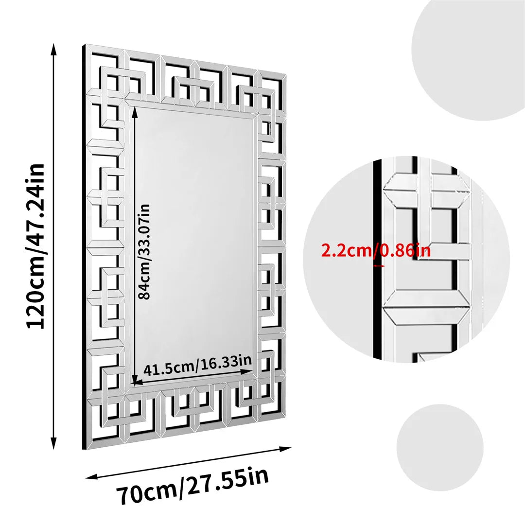 LUVODI 48" Silver Wall Mirror – Elegant Hollow-Out Accent for Living Room, Hallway, or Fireplace
