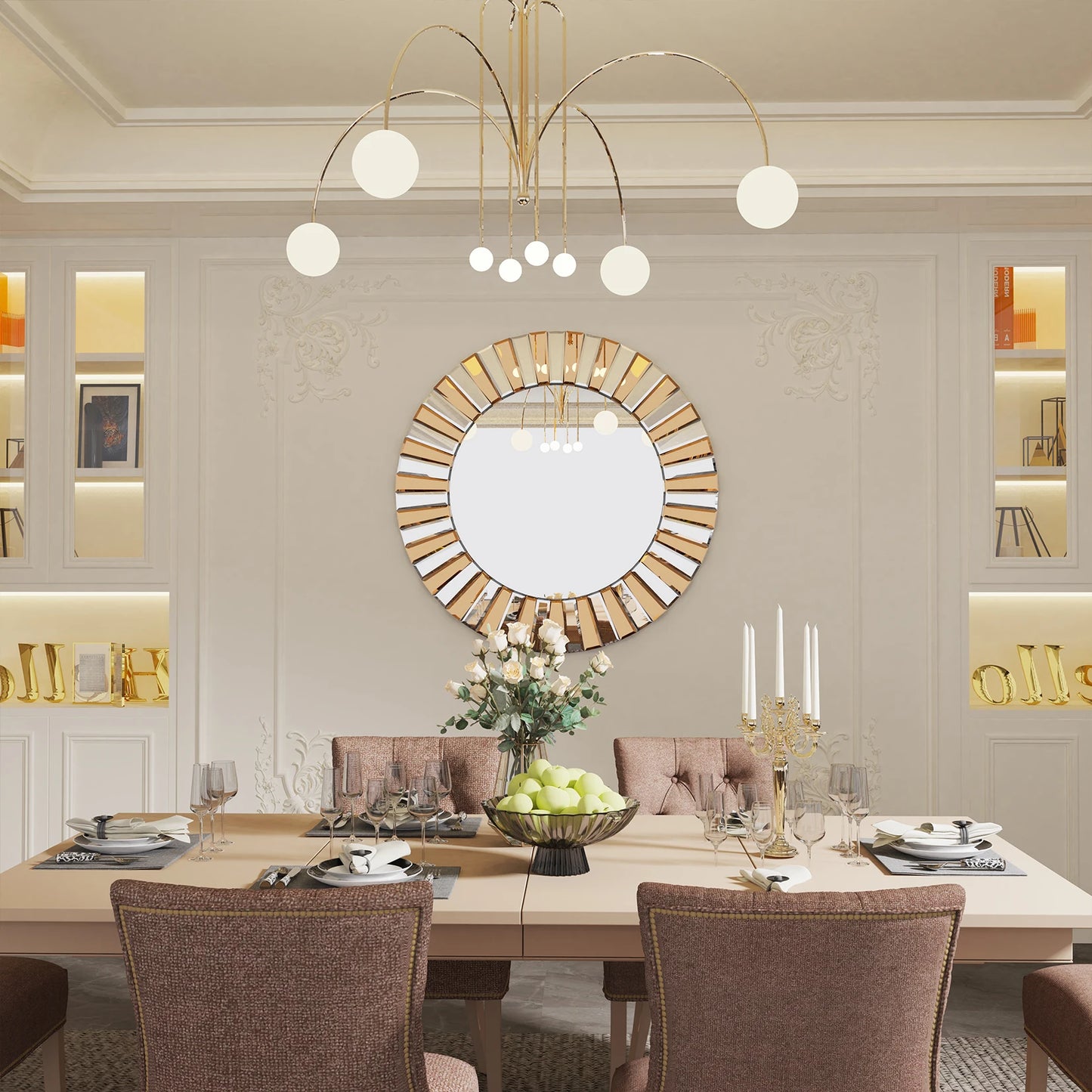 Decorative Round Sunburst Wall Mirror Beveled Edge Glass
