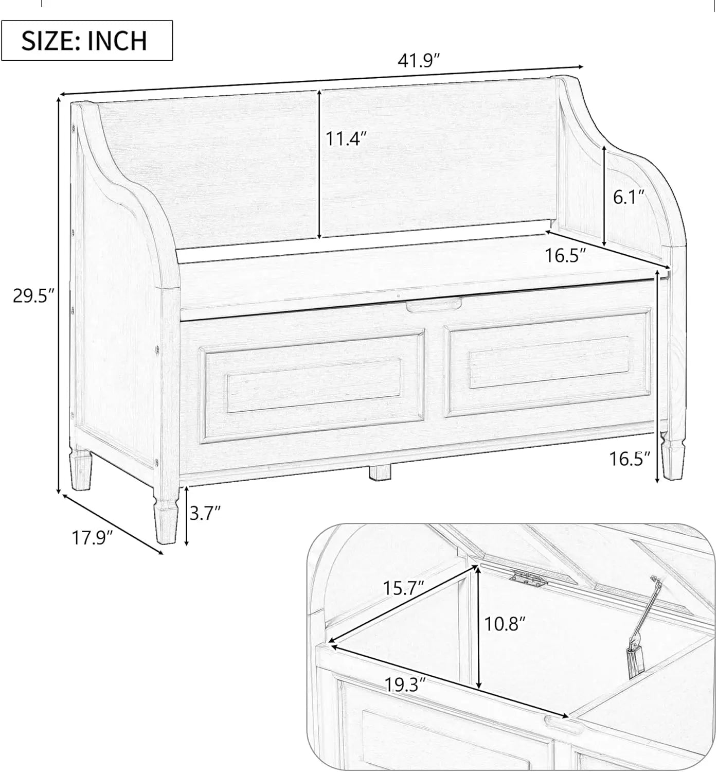 Multifunctional Entryway Wooden Storage Bench with Shoe Cabinet and Safety Hinge