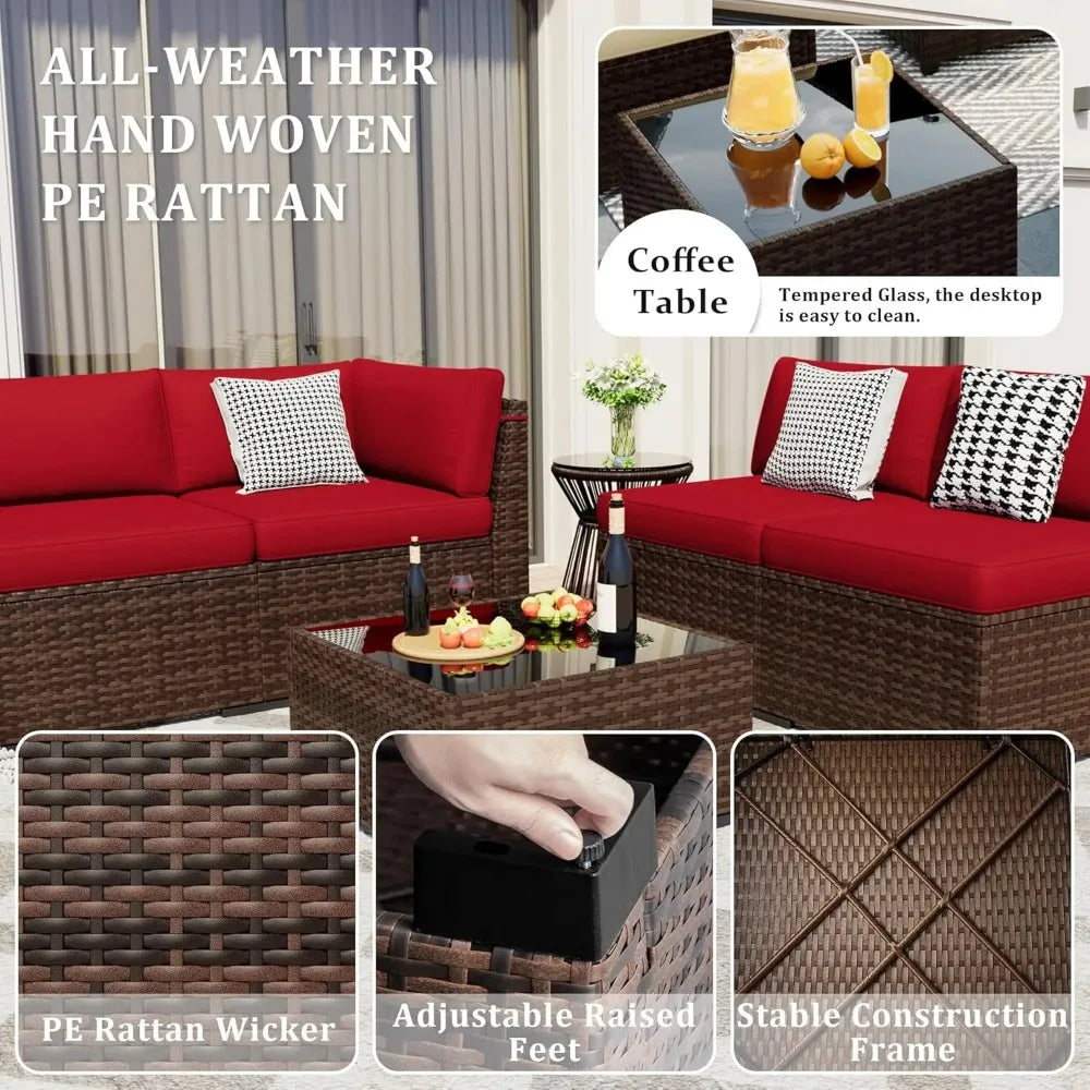 8-Piece Outdoor Patio Set with 44'' Gas Fire Pit – Rattan Sectional Conversation Furniture