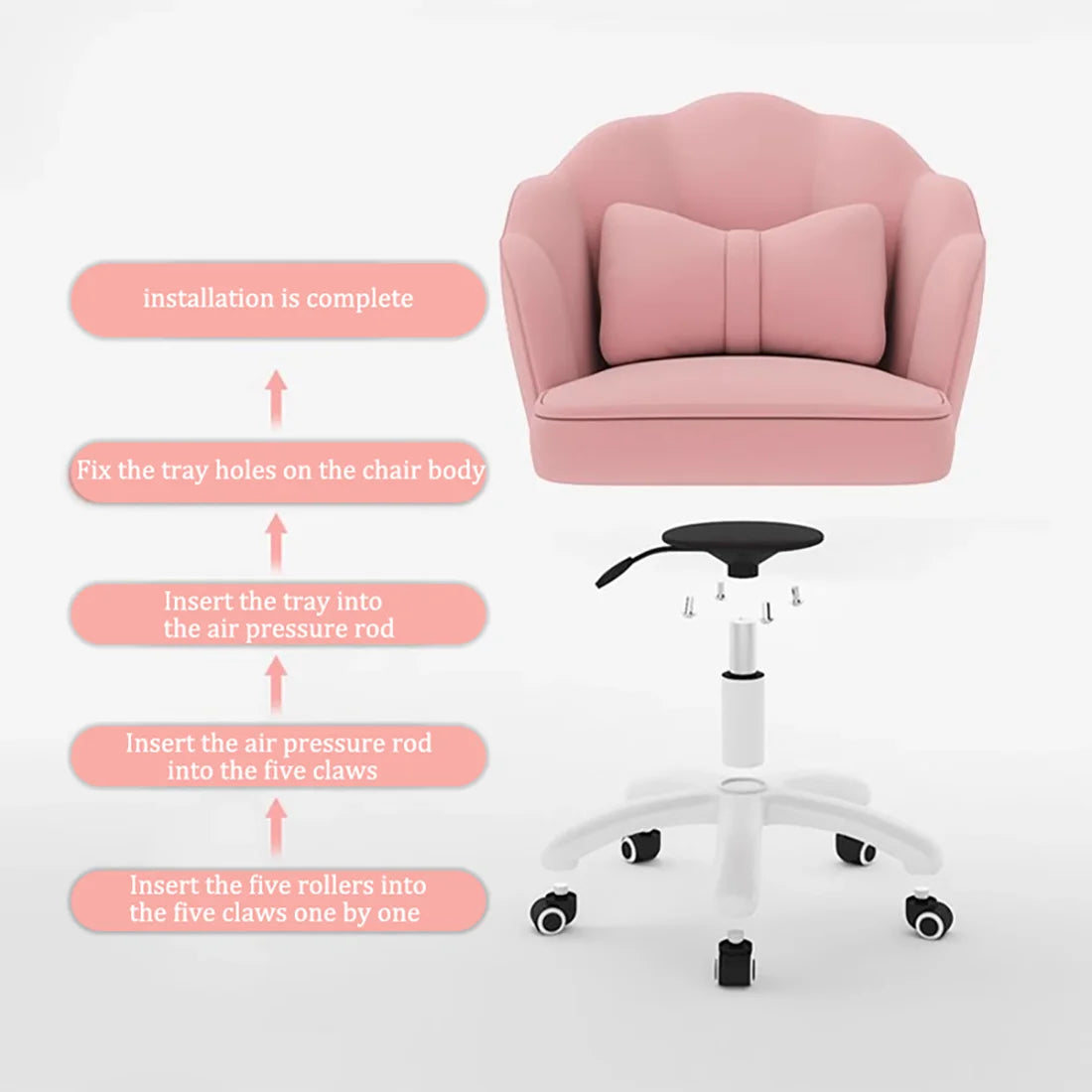 Velvet Petal Desk Chair – Cute Butterfly Vanity Chair with Bow Cushion for Office or Bedroom
