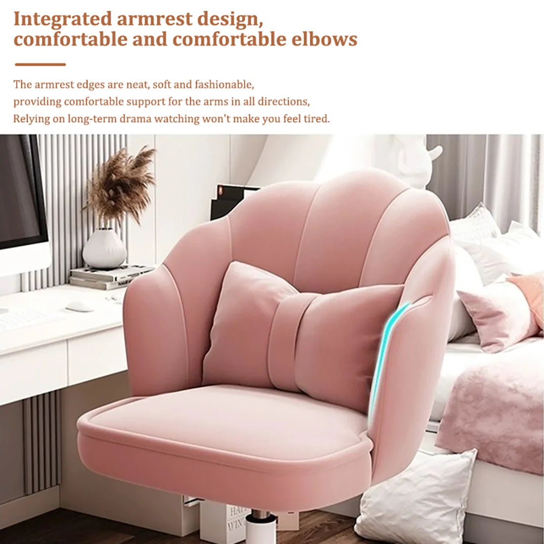 Velvet Petal Desk Chair – Cute Butterfly Vanity Chair with Bow Cushion for Office or Bedroom