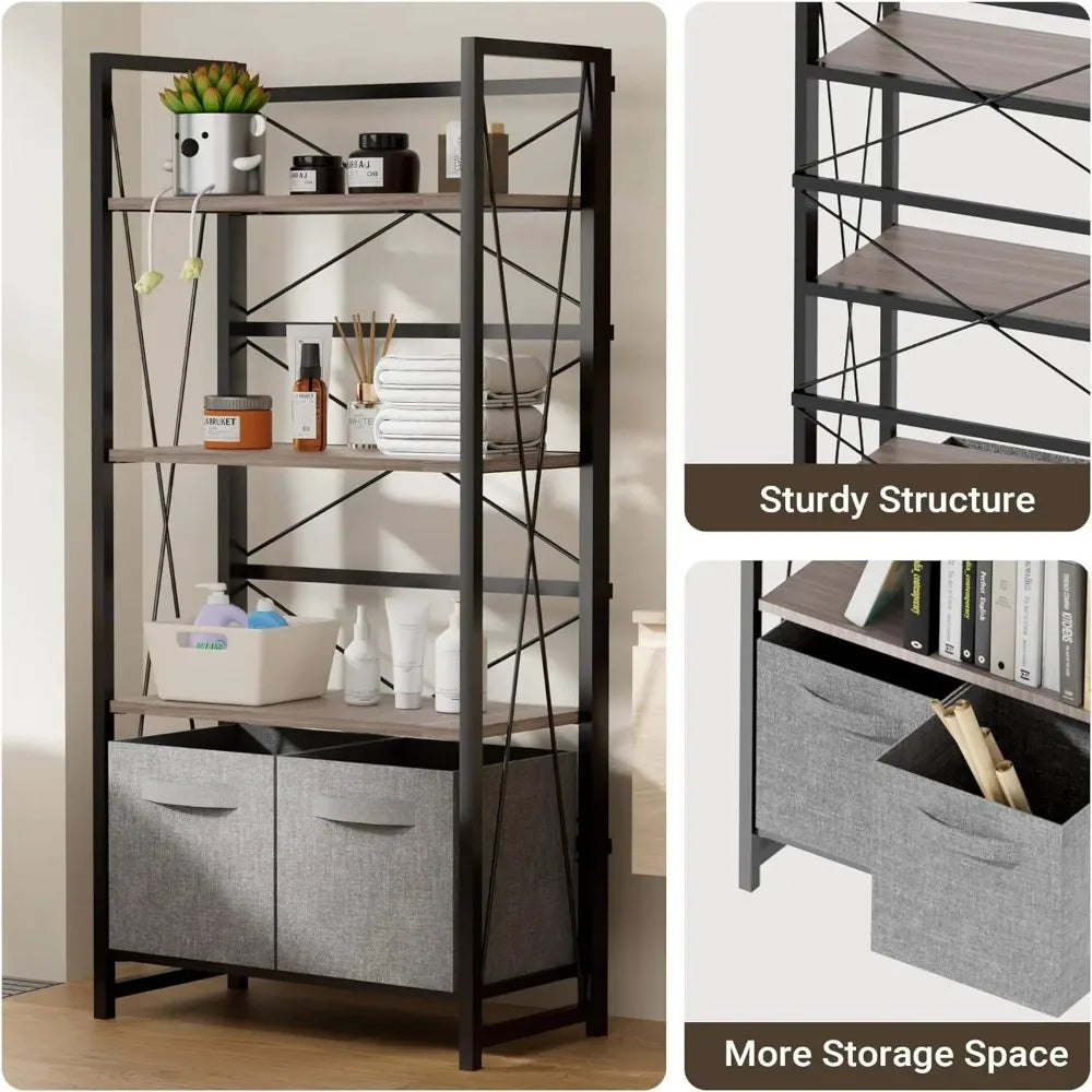 Comfort Corner 4-Tier Folding Bookshelf with Collapsible Drawers