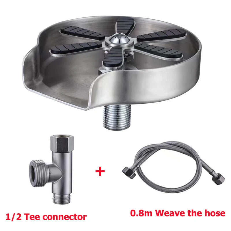 Stainless Steel Cup & Bottle Washer – Sink-Mounted Glass Rinser for Kitchen, Bar, or Café