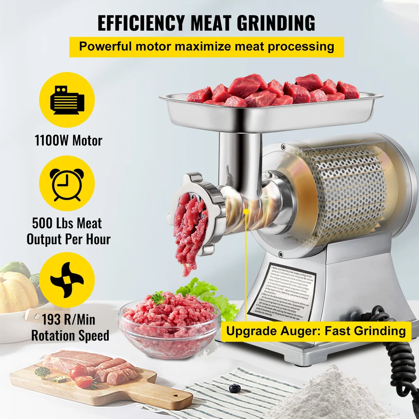 VEVOR Electric Meat Grinder 122–250 KG/H Heavy-Duty Commercial Mincer & Food Processor