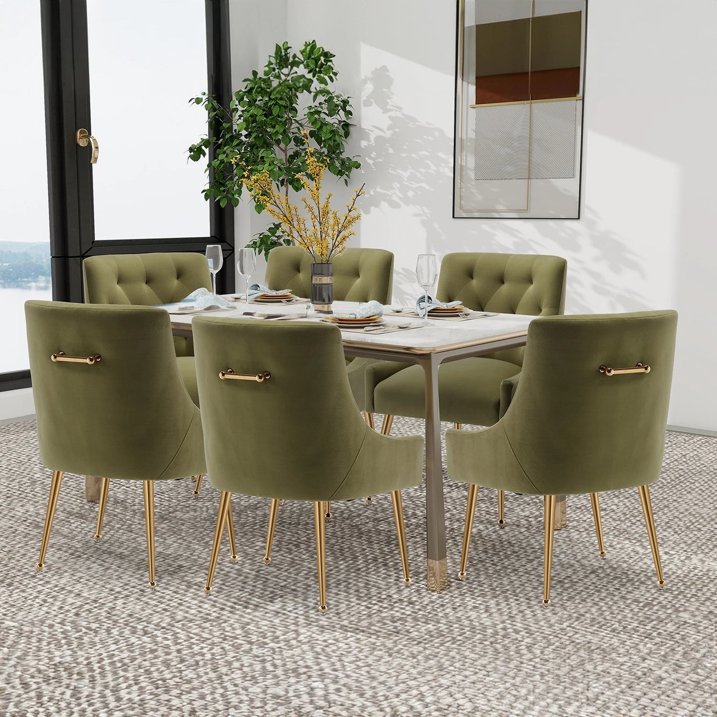 SEYNAR Modern Dining Chairs Set of 6, Tufted Back Armless Chair