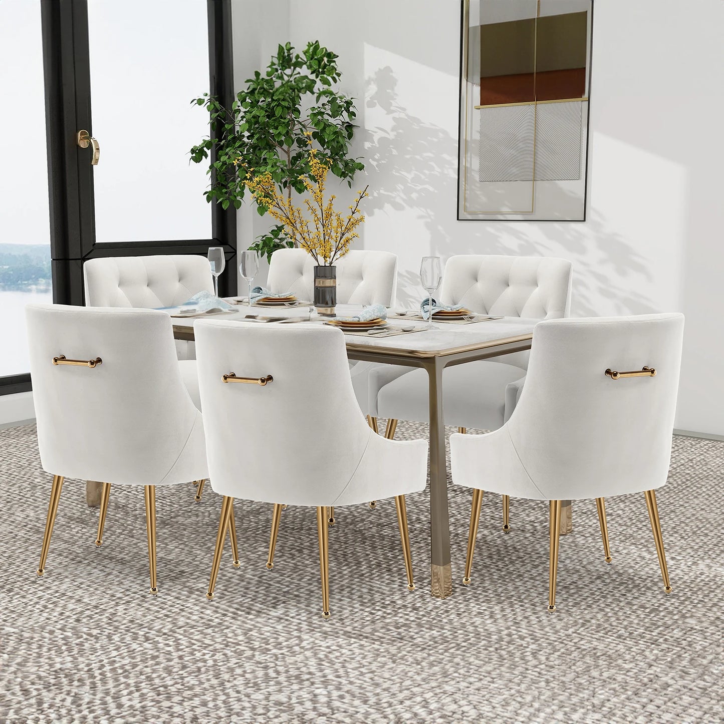 SEYNAR Modern Dining Chairs Set of 6, Tufted Back Armless Chair