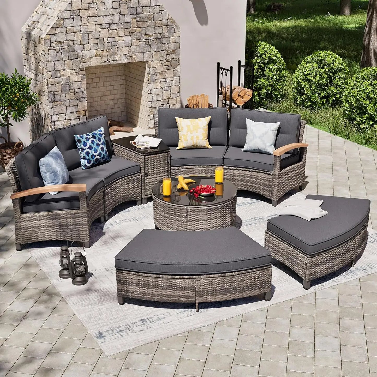 Curved Rattan Patio Set – Modular Half-Moon Outdoor Sofa Set