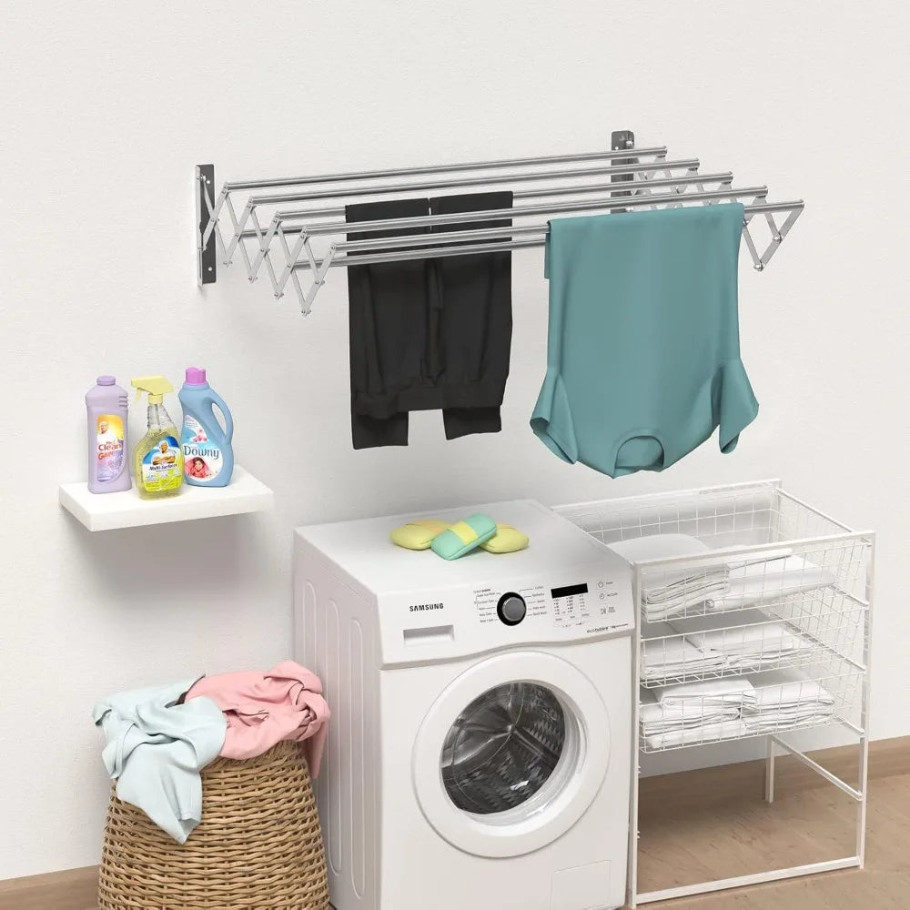 Wall-Mounted Stainless Steel Foldable Clothes Drying Rack for Laundry/Bathroom