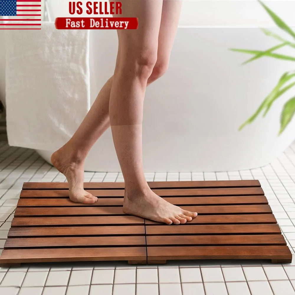 Teak Wood Shower Mat – Durable, Waterproof, Non-Slip & Foldable