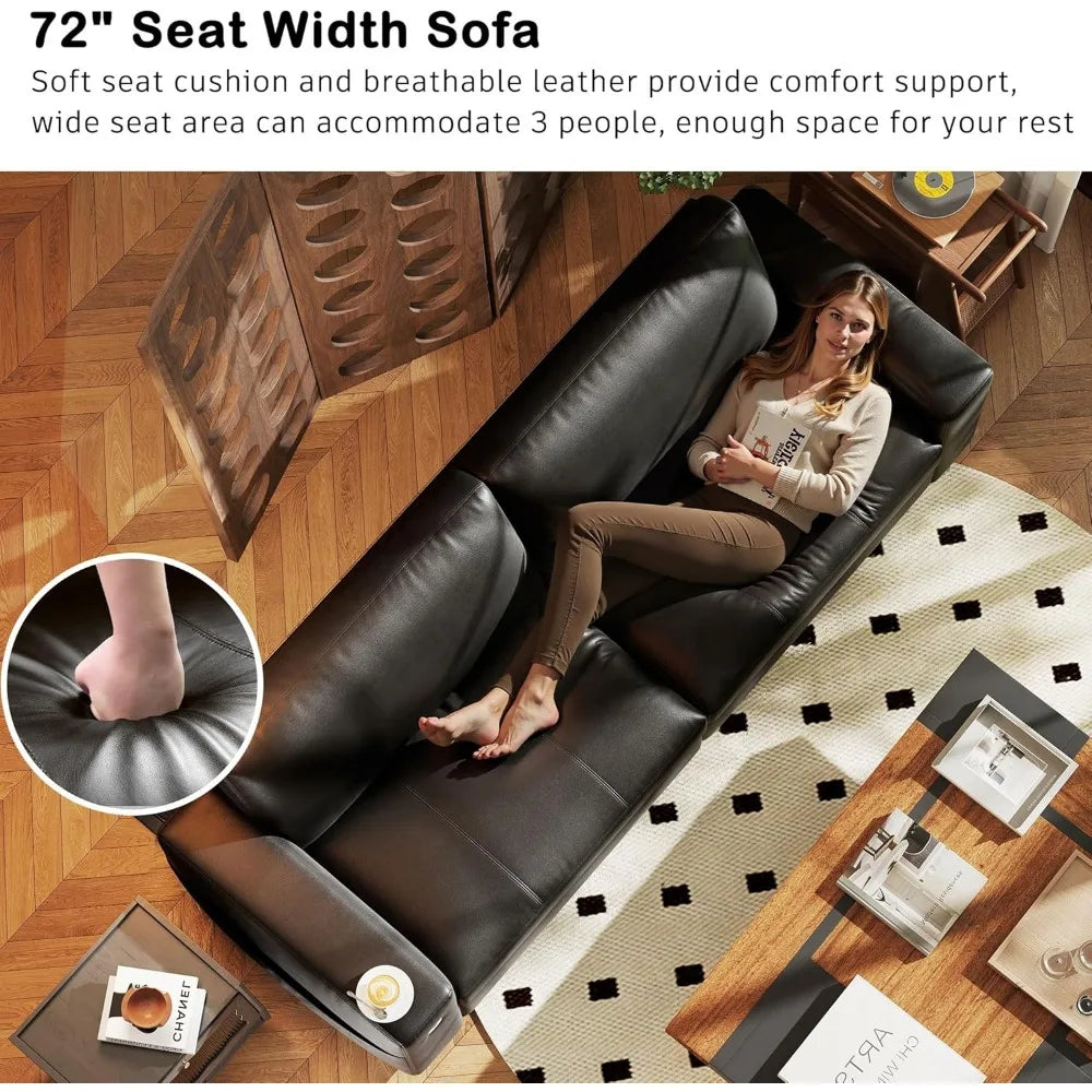 89" Faux Leather Sofa with USB/Type-C, Removable Cushions, Wide Armrests