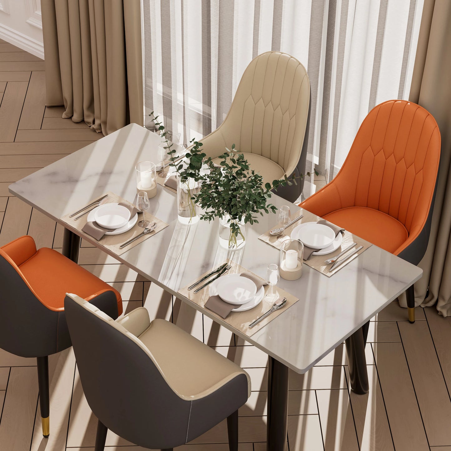 Set of 2 Faux Leather Dining Chairs, Mid-Century Wood Legs