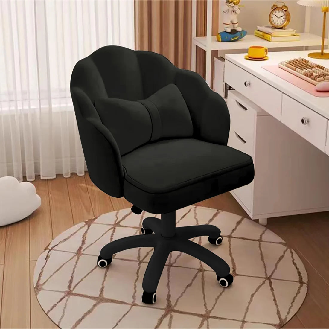 Velvet Petal Desk Chair – Cute Butterfly Vanity Chair with Bow Cushion for Office or Bedroom