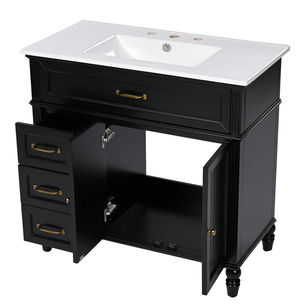 Modern 36" Bathroom Vanity with Sink – Black Finish, Drawers & Durable Frame
