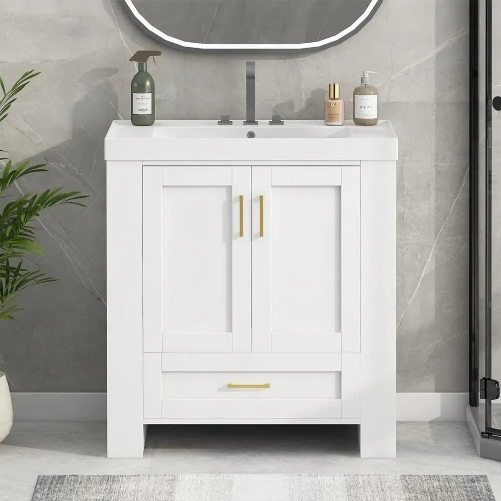 Freestanding Bathroom Vanity with Sink, Wood Storage Cabinet and Drawer