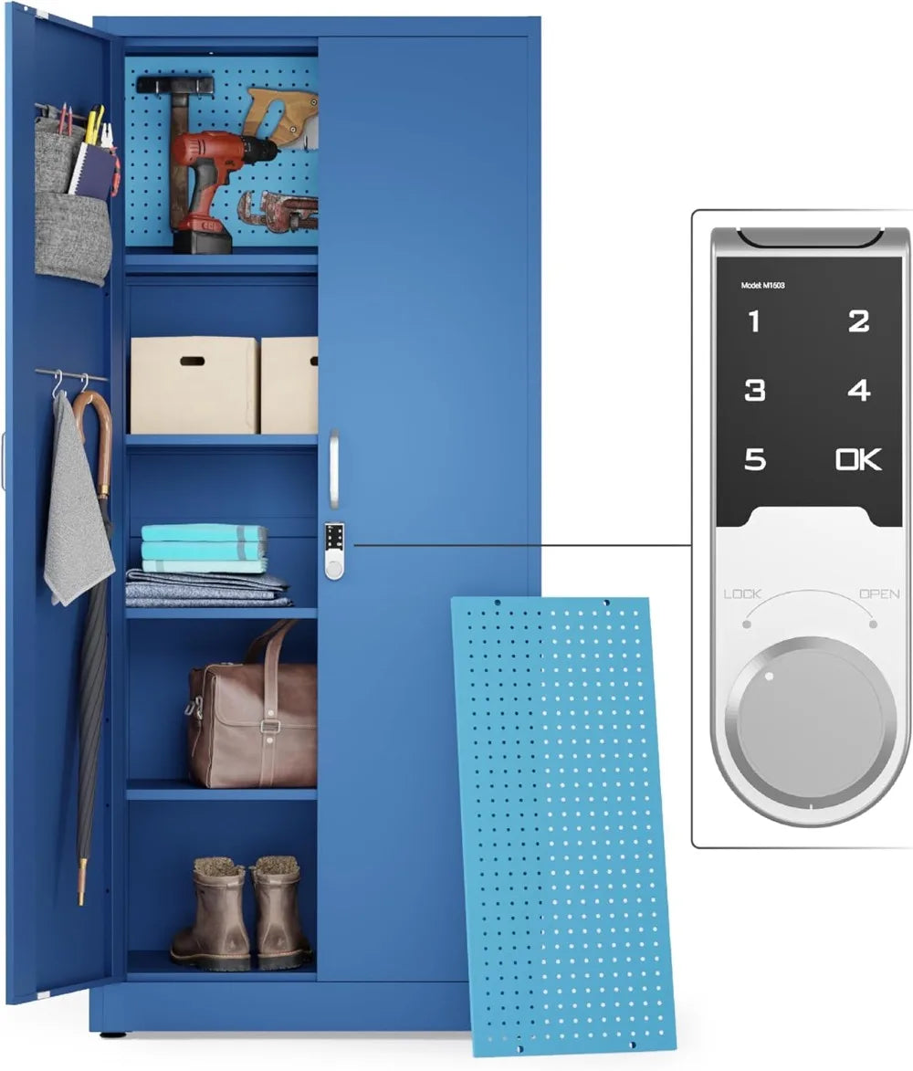 71" Metal Storage Cabinet with Digital Lock, Pegboard & Locking Tool Cabinet