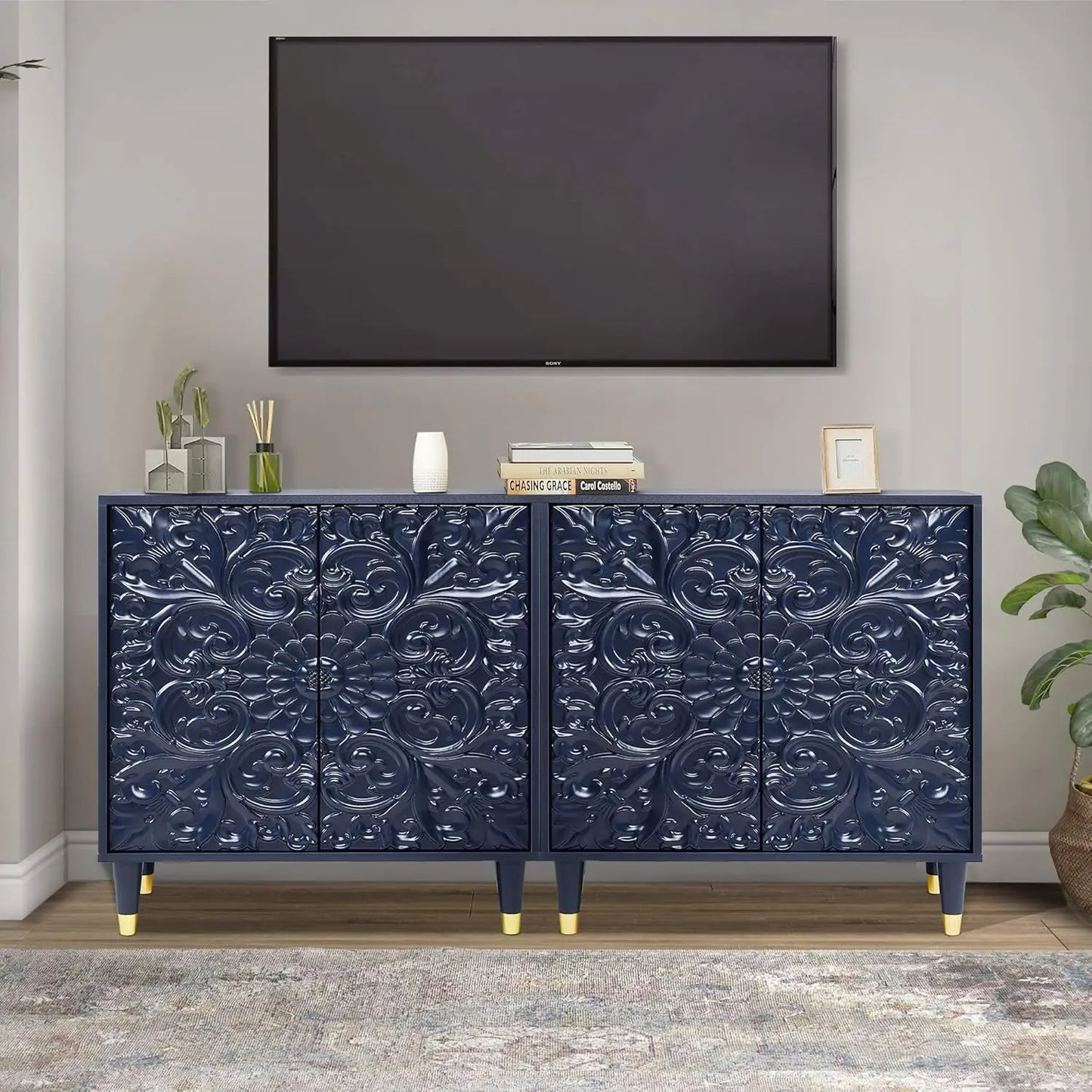 Cabinet Set of 2 Adjustable Shelves Gray Blue