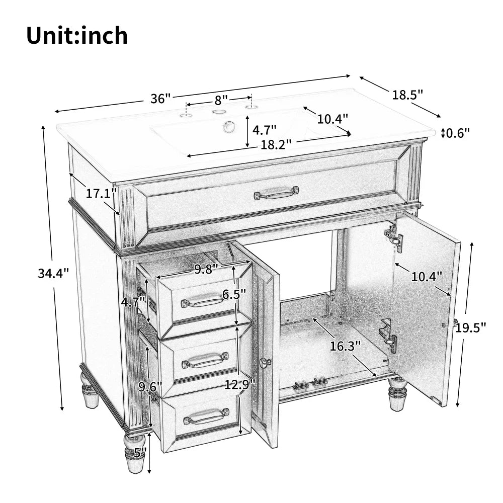 Modern 36" Bathroom Vanity with Sink – Black Finish, Drawers & Durable Frame