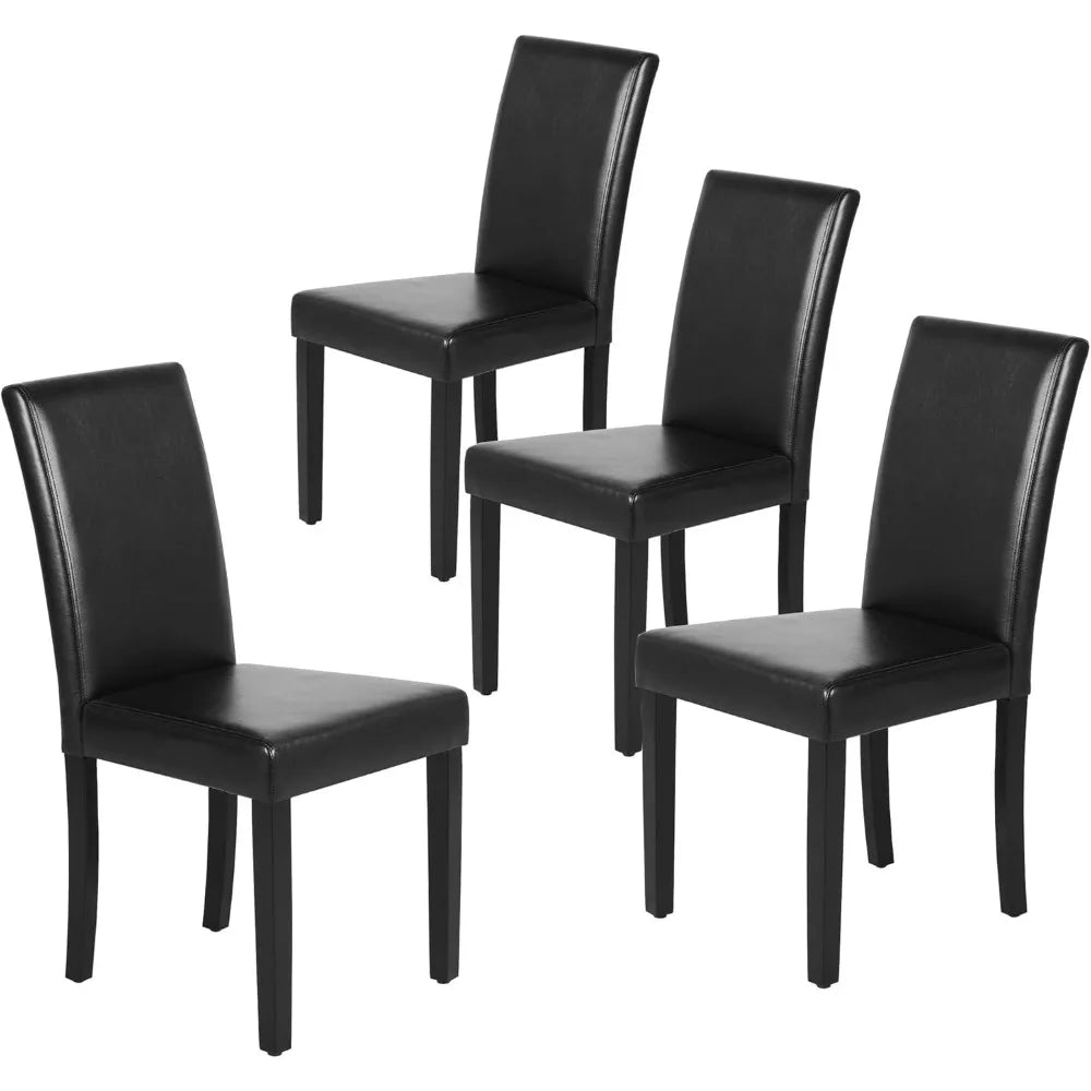 Set of 4 Leather Dining Chairs, Modern Armless Side Chairs with Solid Wood Legs