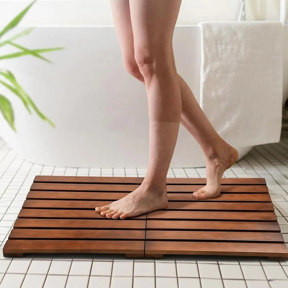 Teak Wood Shower Mat – Durable, Waterproof, Non-Slip & Foldable