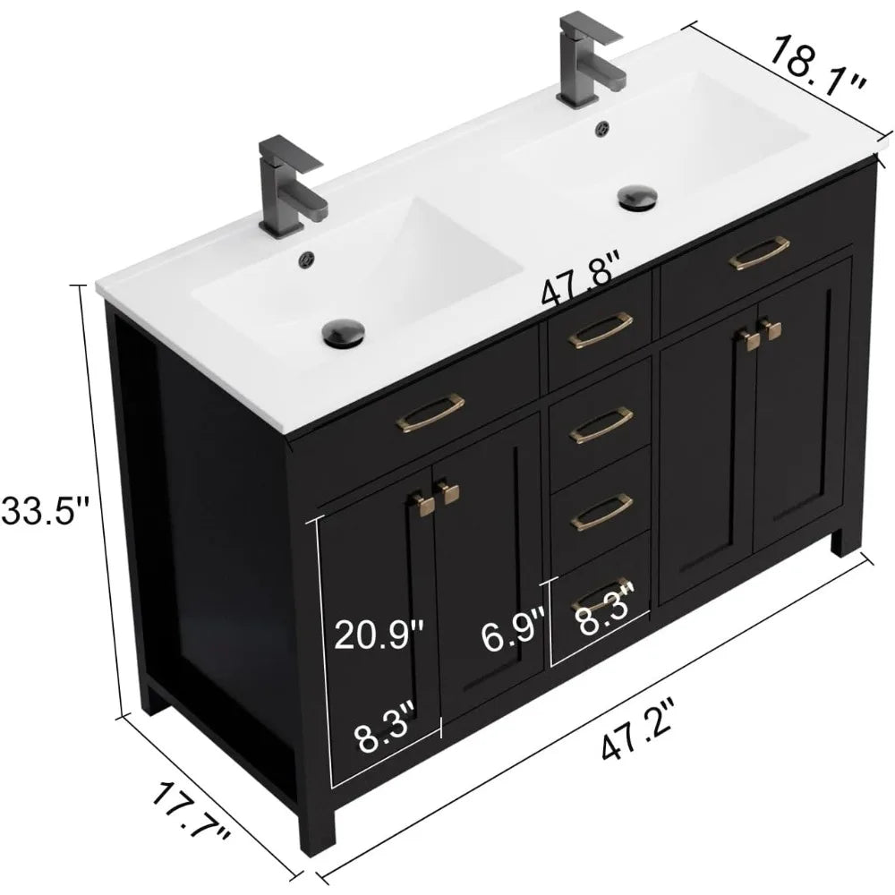 48" Bathroom Vanity Set with Sink Combo & Faucet – 4-Door, 3-Drawer Painted Cabinet