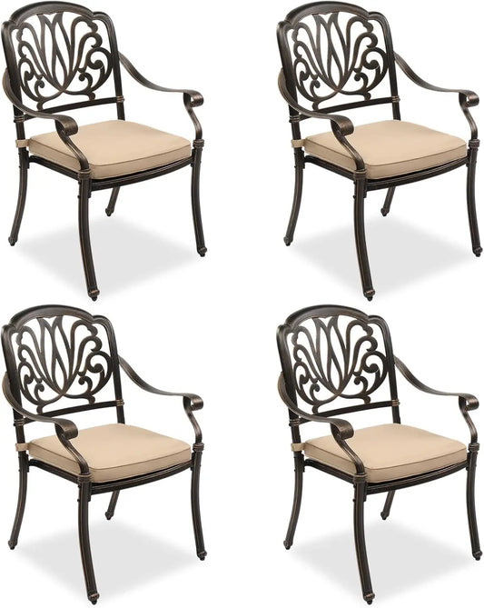 Set of 4 Outdoor Patio Chairs with Cushions – Cast Aluminum Chairs, Weather-Resistant & Stylish
