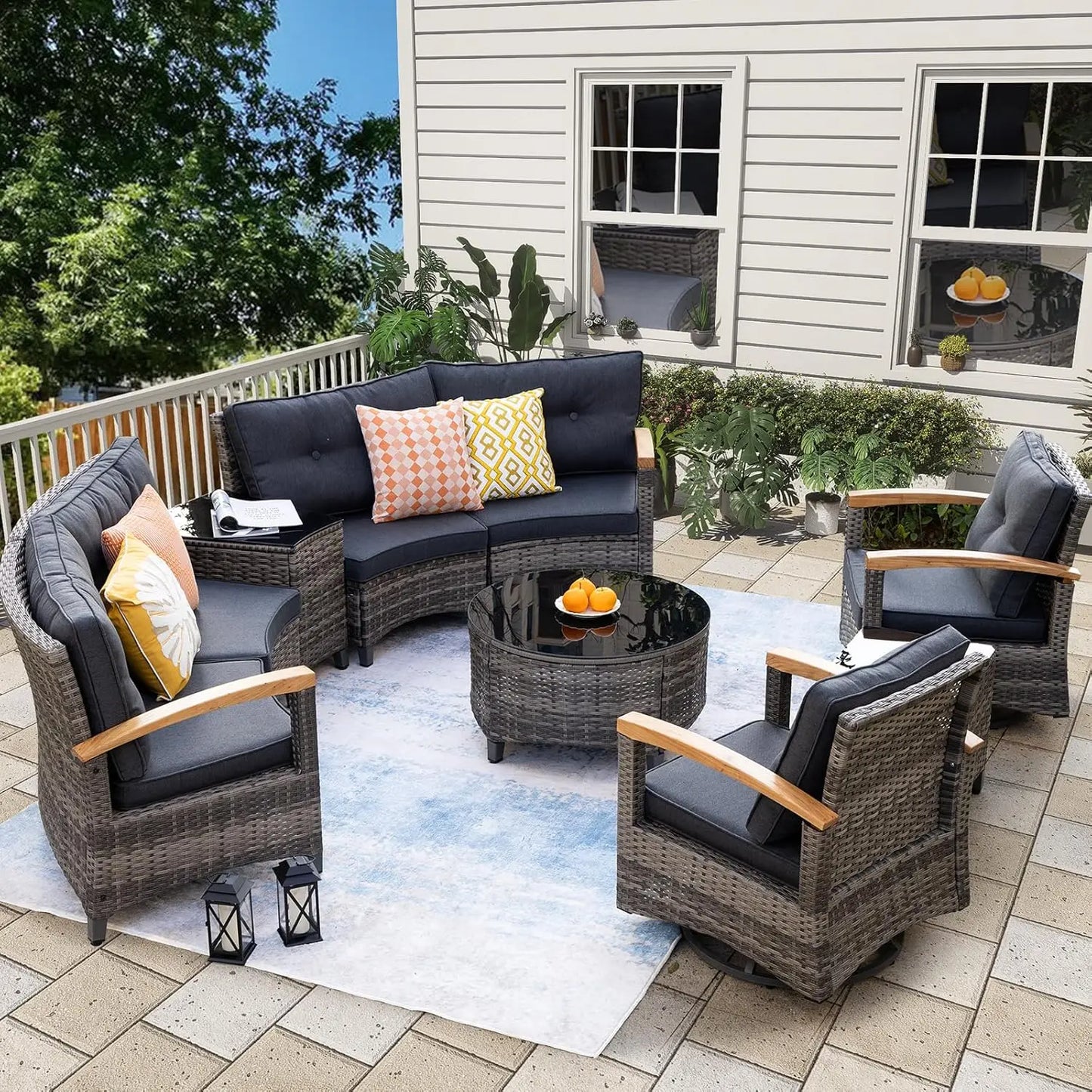 Curved Rattan Patio Set – Modular Half-Moon Outdoor Sofa Set
