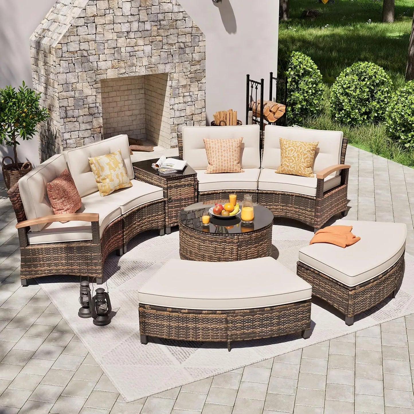 Curved Rattan Patio Set – Modular Half-Moon Outdoor Sofa Set