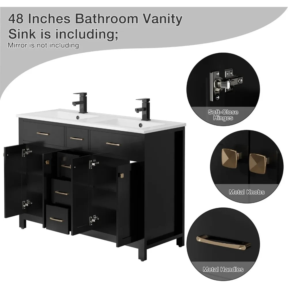 48" Bathroom Vanity Set with Sink Combo & Faucet – 4-Door, 3-Drawer Painted Cabinet
