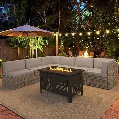 U-MAX 7-Piece Patio Set with Fire Pit – Rattan Sectional Sofa for Outdoor Comfort