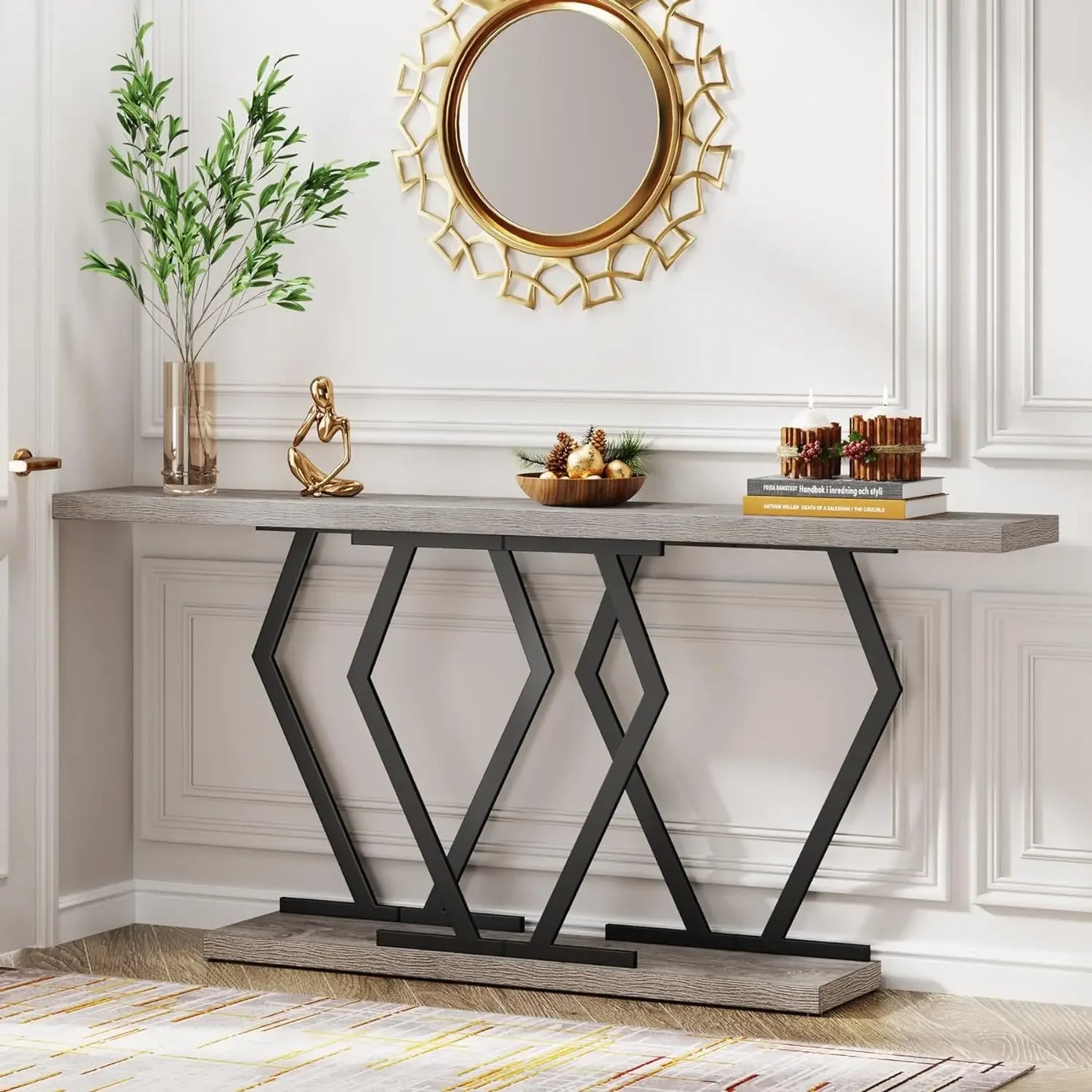 70.9" Extra Long Console Table, Faux Marble Top, Modern Table with Gold or Black Frame