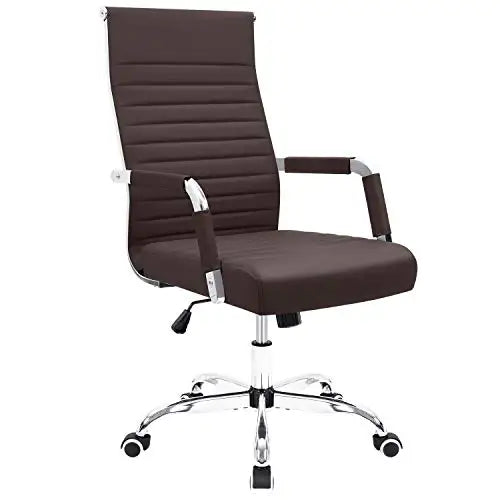 Ribbed Office Desk Chair Mid Back PU Leather Adjustable Swivel Chair with Arms