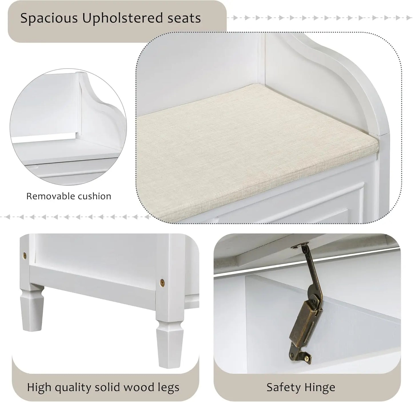 Multifunctional Entryway Wooden Storage Bench with Shoe Cabinet and Safety Hinge