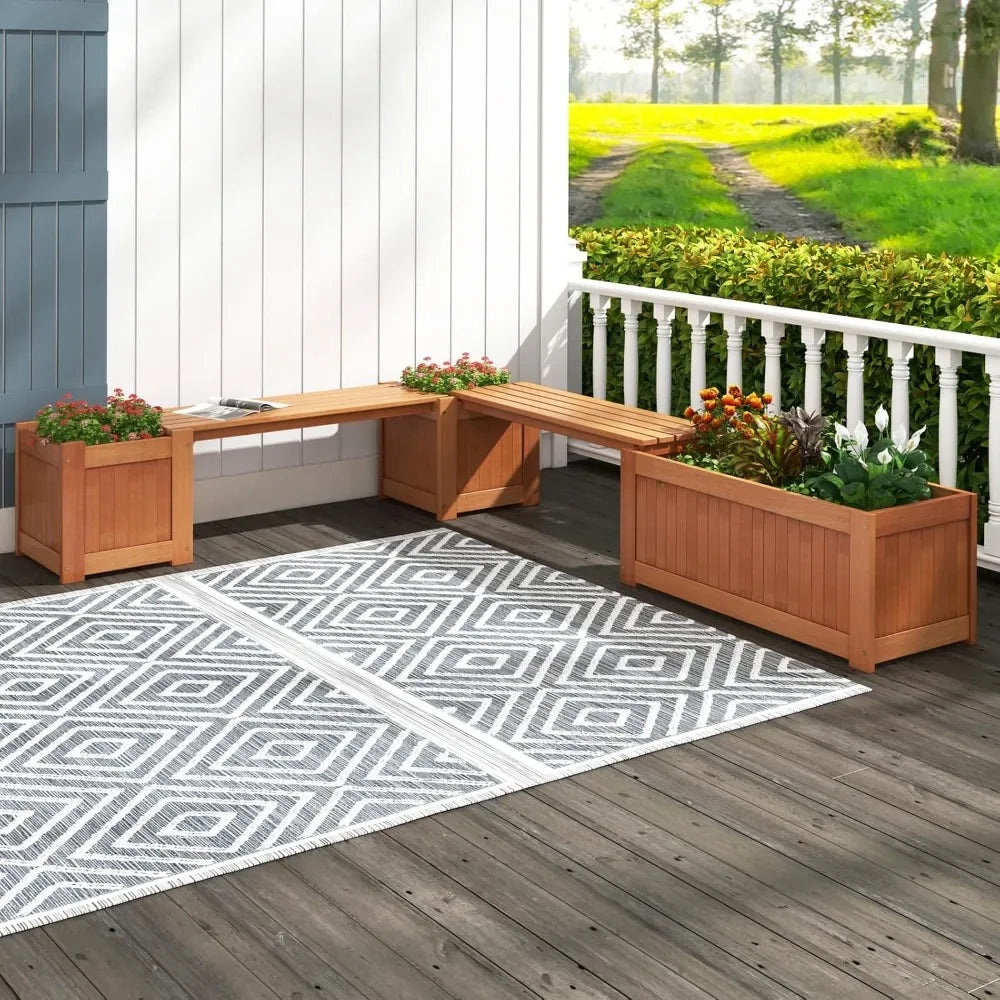 Rustic Garden Bed with Bench – Deep Wooden Planter Box for Outdoor Growing