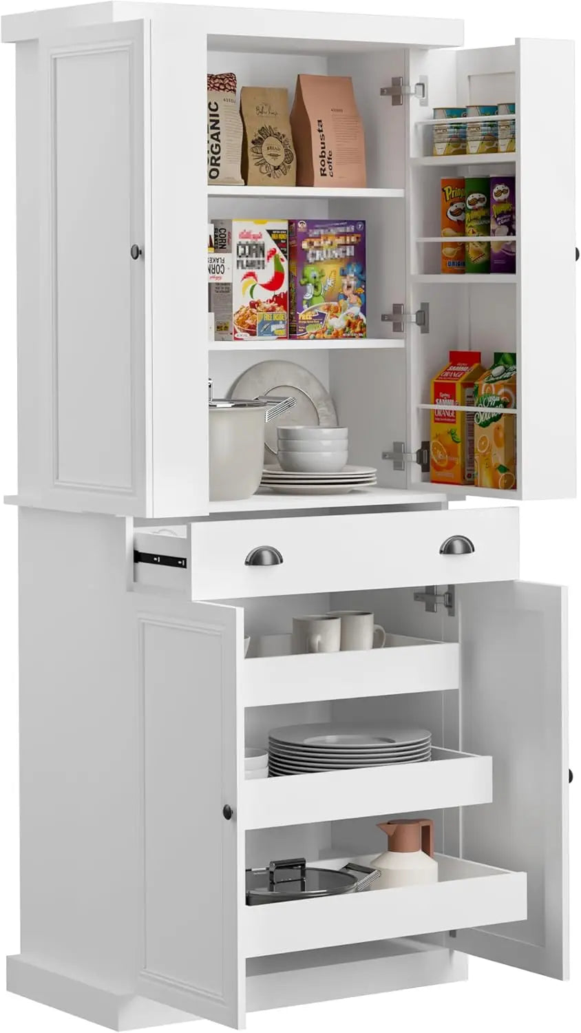 72" Freestanding Kitchen Pantry Cabinet with Drawer & Pull-Out Shelf