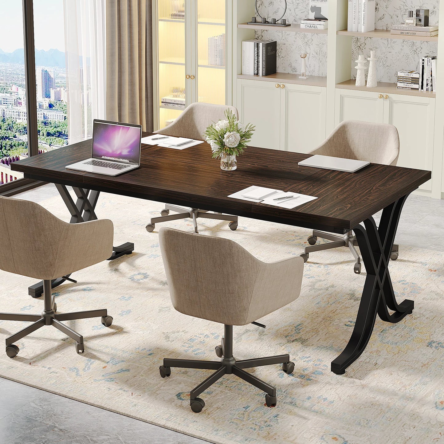 Tribesigns 63" Executive Desk, Large Office Computer Desk with Wood Top and Metal Frame