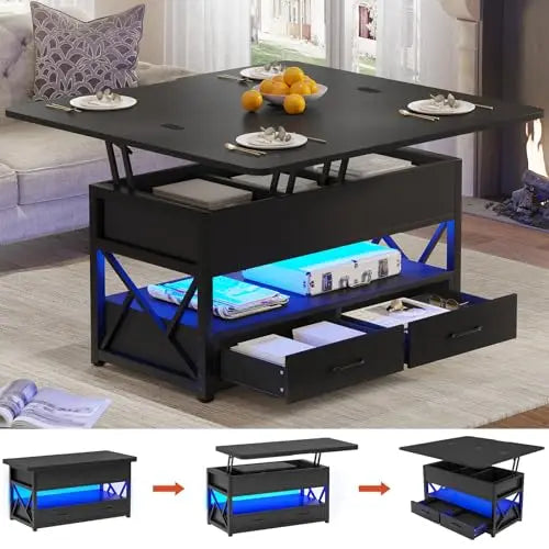 40" Lift Top Farmhouse Coffee Table with Storage, 2 Drawers & LED