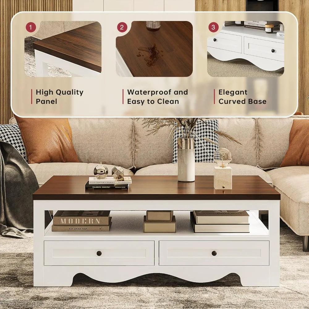 47.6" Farmhouse Coffee Table with Storage